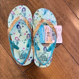 Reef Kids Flip Flops - Aqua and Gold